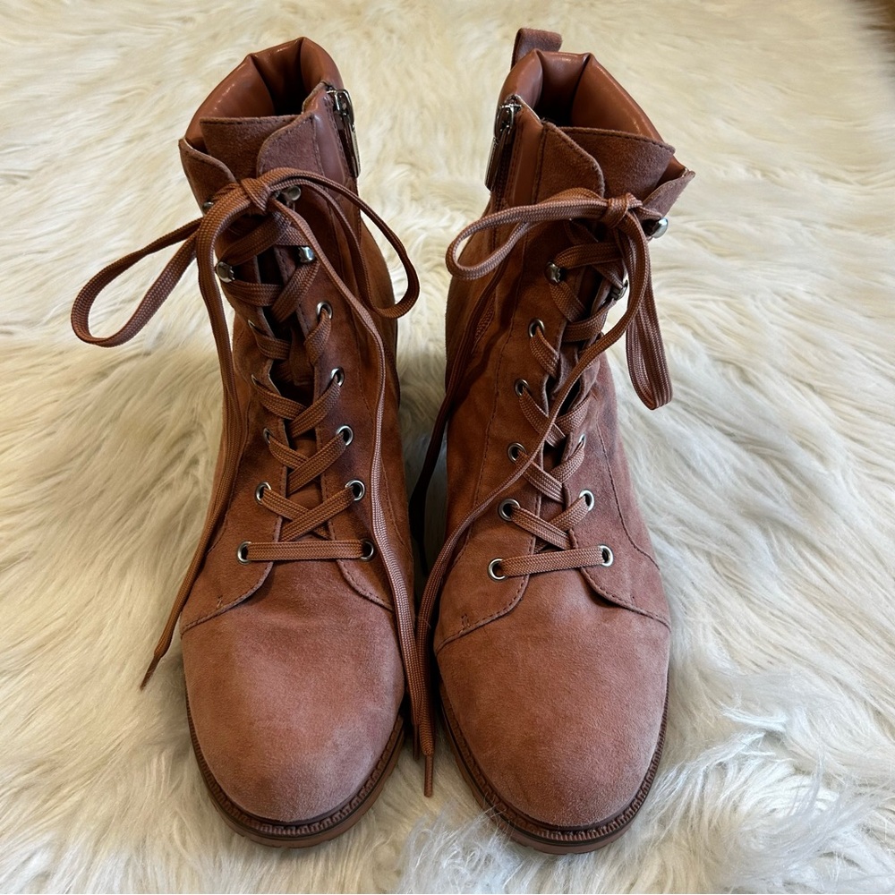 Vince Camuto Gaviana Pink Suede Lace Up Combat Boots Block Heel Womens 11W - Picture 7 of 11